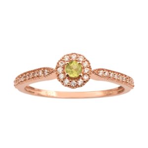 MOONEYE 3MM Round Shape Peridot Gemstone 925 Sterling Silver Rose Gold Vermeil Solitaire Accents Women Ring (Rose Gold vermeil, 10)