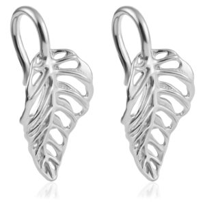 DOEARKO 2PCS Fashion Leaves Ears Gauges Hanger Ear Plugs Body Piercing Tunnels 316 Stainless Steel Hypoallergenic Body Jewelry (For Lobe in 6G (4mm) or Larger, Silver)