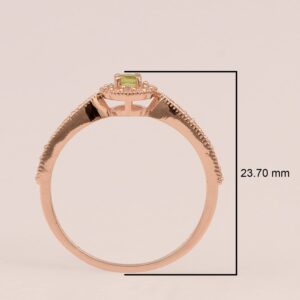 MOONEYE 3MM Round Shape Peridot Gemstone 925 Sterling Silver Rose Gold Vermeil Solitaire Accents Women Ring (Rose Gold vermeil, 10)