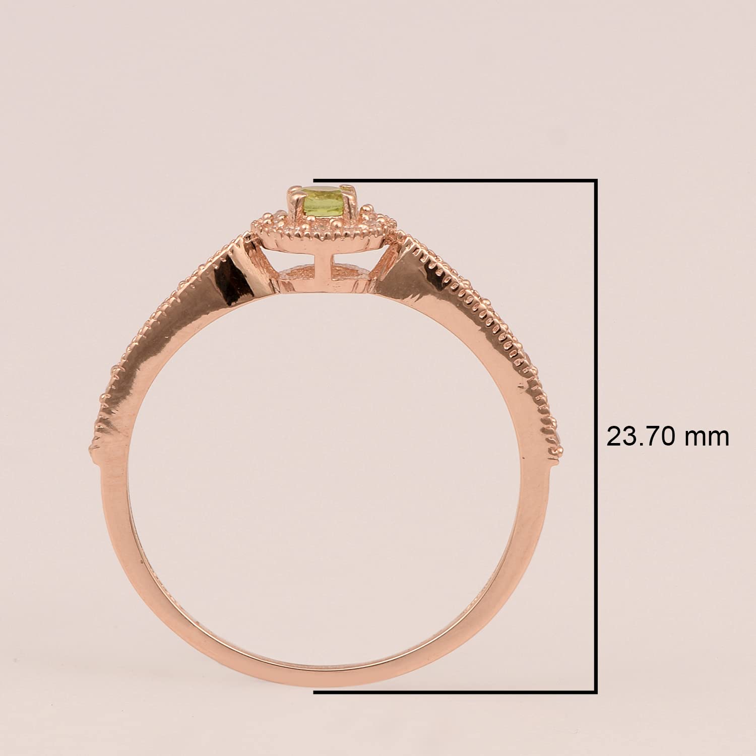 MOONEYE 3MM Round Shape Peridot Gemstone 925 Sterling Silver Rose Gold Vermeil Solitaire Accents Women Ring (Rose Gold vermeil, 10)