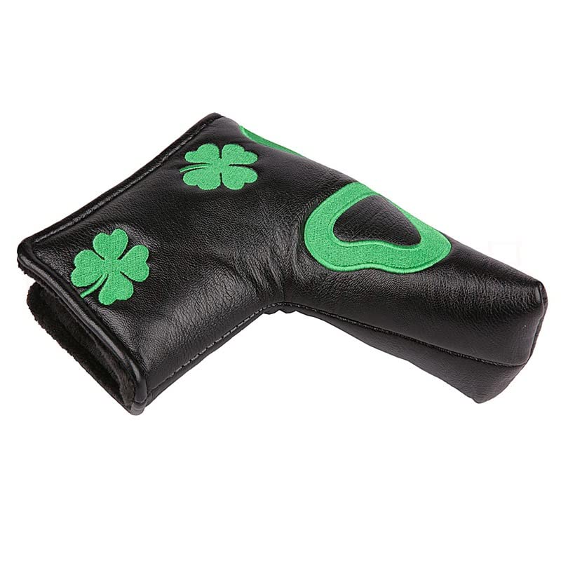 Topblux Club Head Covers Embroidery Four Leaf Clover Golf Putter Cover Golf Club Head Covers for Putter PU Leather Putter Headcover