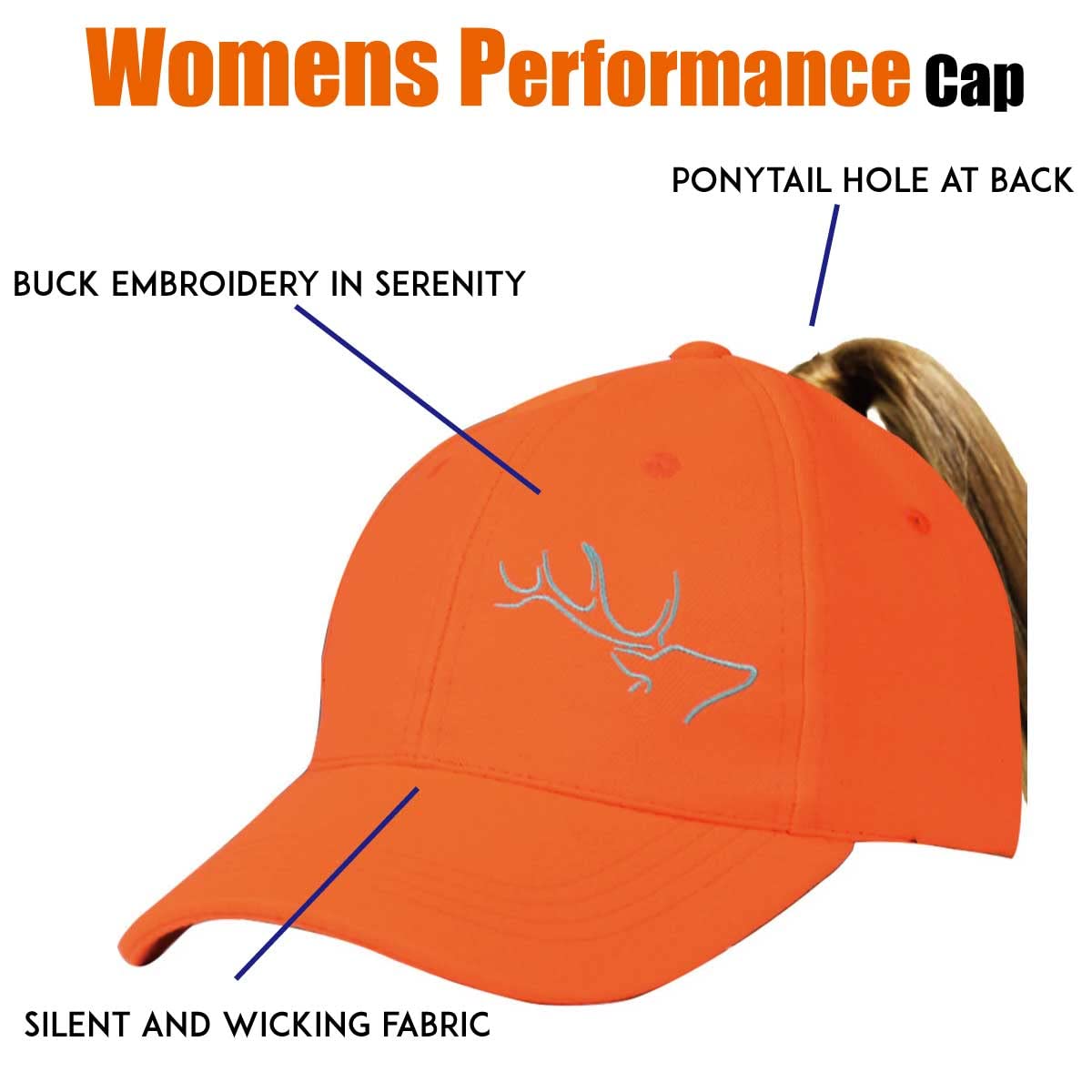 EDTREK Womens Performance Cap Hat with Ponytail Hole - Camo and Blaze Orange Hunting Hats (Blaze Orange), One Size