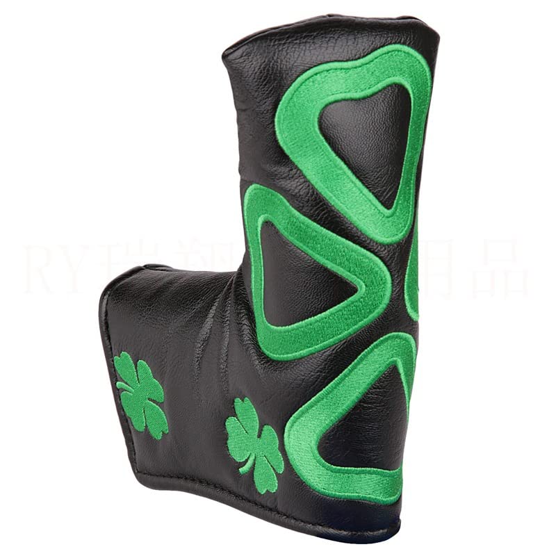 Topblux Club Head Covers Embroidery Four Leaf Clover Golf Putter Cover Golf Club Head Covers for Putter PU Leather Putter Headcover