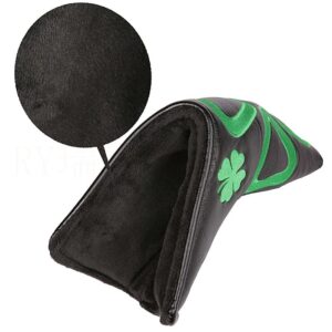 Topblux Club Head Covers Embroidery Four Leaf Clover Golf Putter Cover Golf Club Head Covers for Putter PU Leather Putter Headcover