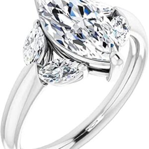 Marquise Cut 3 Carat VVS1 Clarity Moissanite Diamond 925 Sterling Silver Ring Five Stone Promise Ring, Bridal Ring, Engagement Ring Wedding Ring Party Jewelry (8)