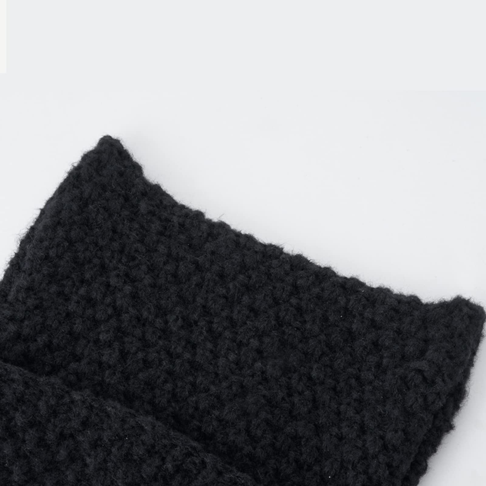 Women Striped Beanie Hat with Little Devil Horn Winter Warm Cap Cute Cat Ears Knitted Hat Fall (Black)