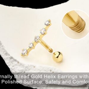 Melighting Gold Helix Earrings 14K Cartilage Earrings 16G Gold Tragus Piercing Jewelry Clear CZ Stud Earring Conch Piercing for Women Men Gift