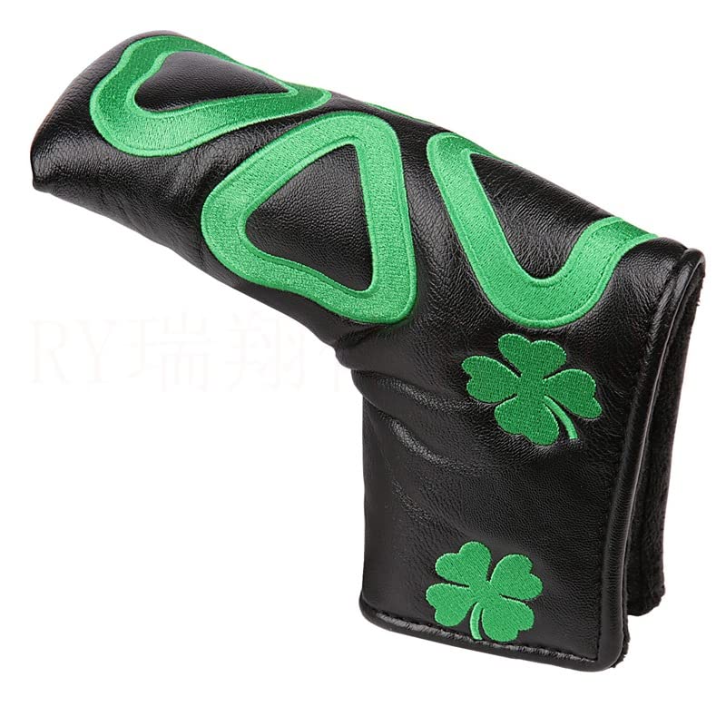 Topblux Club Head Covers Embroidery Four Leaf Clover Golf Putter Cover Golf Club Head Covers for Putter PU Leather Putter Headcover