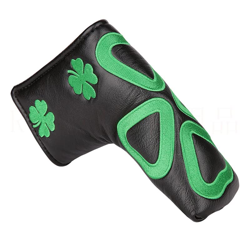 Topblux Club Head Covers Embroidery Four Leaf Clover Golf Putter Cover Golf Club Head Covers for Putter PU Leather Putter Headcover