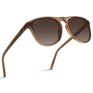 WMP Eyewear - Modern One Bridge Large Round Sunglasses (Crystal Brown Frame/Gradient Brown Lens)