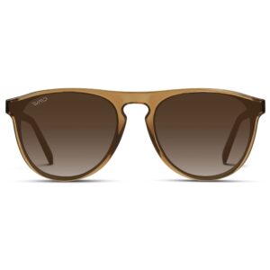 WMP Eyewear - Modern One Bridge Large Round Sunglasses (Crystal Brown Frame/Gradient Brown Lens)