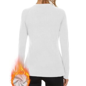 WOWENY Thermal Shirts for Women Base Layer Ultra Soft Fleece Lined Long Sleeve Top Thermal Underwear Winter Cold Weather(White,Medium)