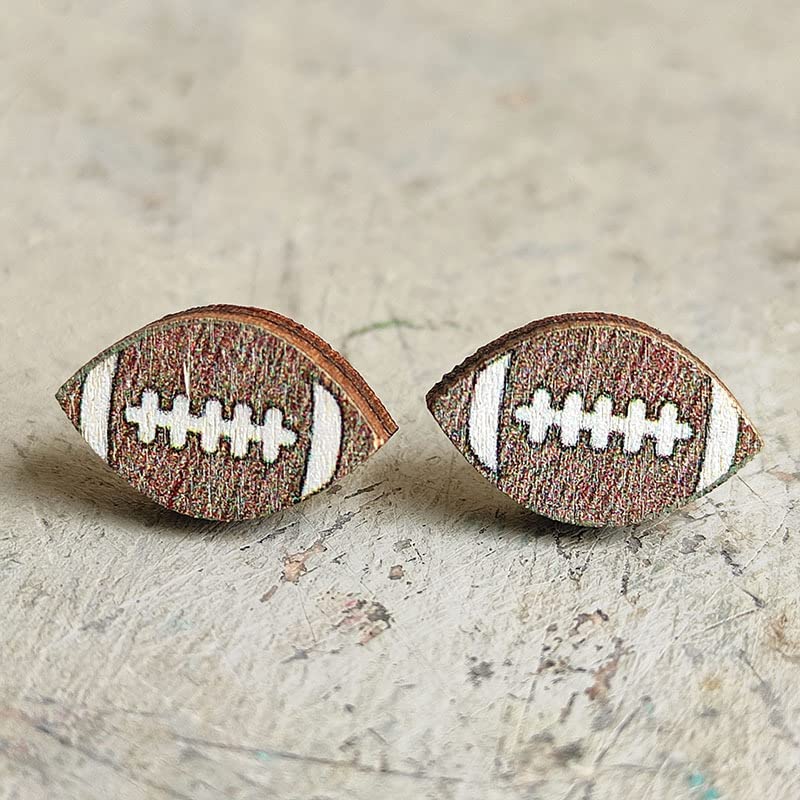 6 Pairs Handmade Wooden Sports FootBall Wooden Stud Earrings Bulk Baseball Volleyball Soccer Basketball for Women Sport Lover Friendship Jewelry