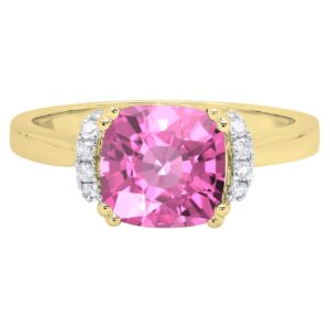 Dazzlingrock Collection 18K 8 MM Cushion Lab Created Ruby And Round Diamond Women Ring, Yellow Gold, Size 7.5