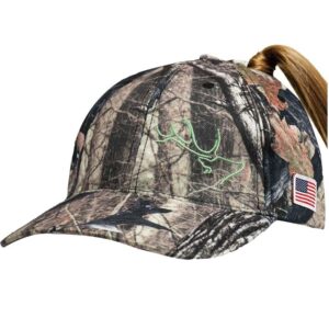 edtrek womens performance cap hat with ponytail hole - camo and blaze orange hunting hats (in deep camo)