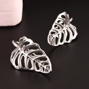 DOEARKO 2PCS Fashion Leaves Ears Gauges Hanger Ear Plugs Body Piercing Tunnels 316 Stainless Steel Hypoallergenic Body Jewelry (For Lobe in 6G (4mm) or Larger, Silver)