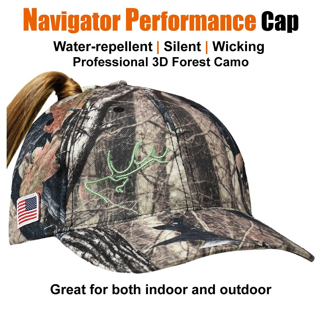 EDTREK Womens Performance Cap Hat with Ponytail Hole - Camo and Blaze Orange Hunting Hats (in Deep Camo)