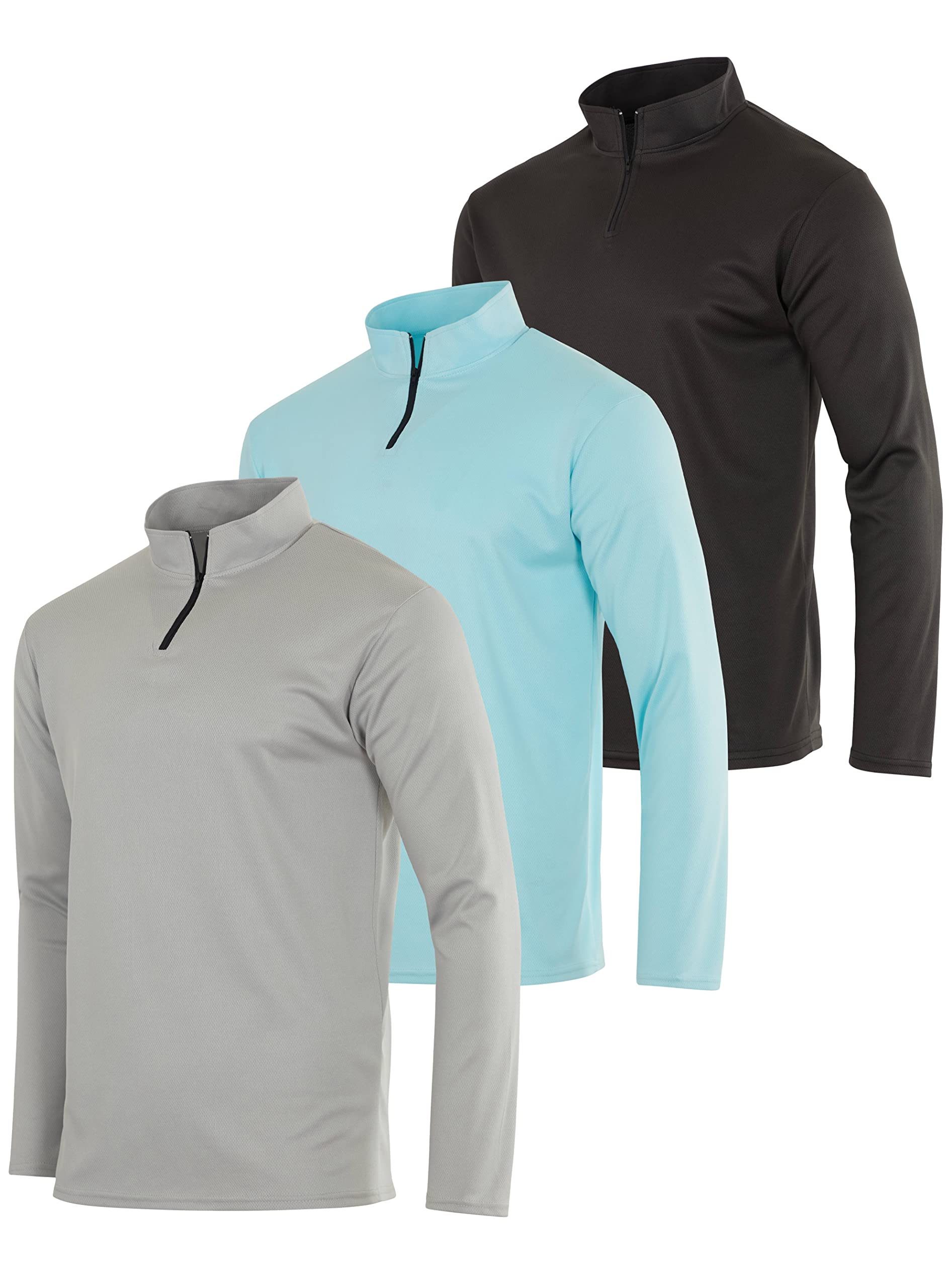 3 Pack:Men's Quarter 1/4 Zip Pullover Long Sleeve Athletic Mesh Quick Dry Dri Fit Shirt Gym Running Performance Golf Half Zip Up Top Thermal Workout Sweatshirts Sweater Sports Track Jacket-Set 5,XXXL