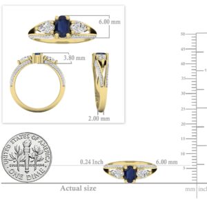 Dazzlingrock Collection 18K 6X4 MM Blue Sapphire, Pear White Sapphire & Round Diamond 3 Stone Ring, Yellow Gold, Size 9.5