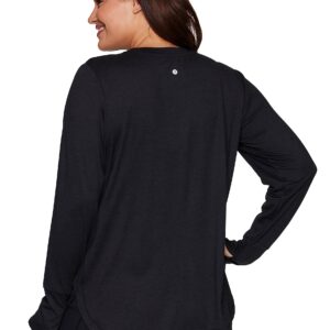 RBX Active Women's Plus Size Workout Top with Thumbholes, Buttery Soft Lightweight Long Sleeve T-Shirt Tunic Relaxed Fit Yoga Top F22 Black-Grey Heather 2X