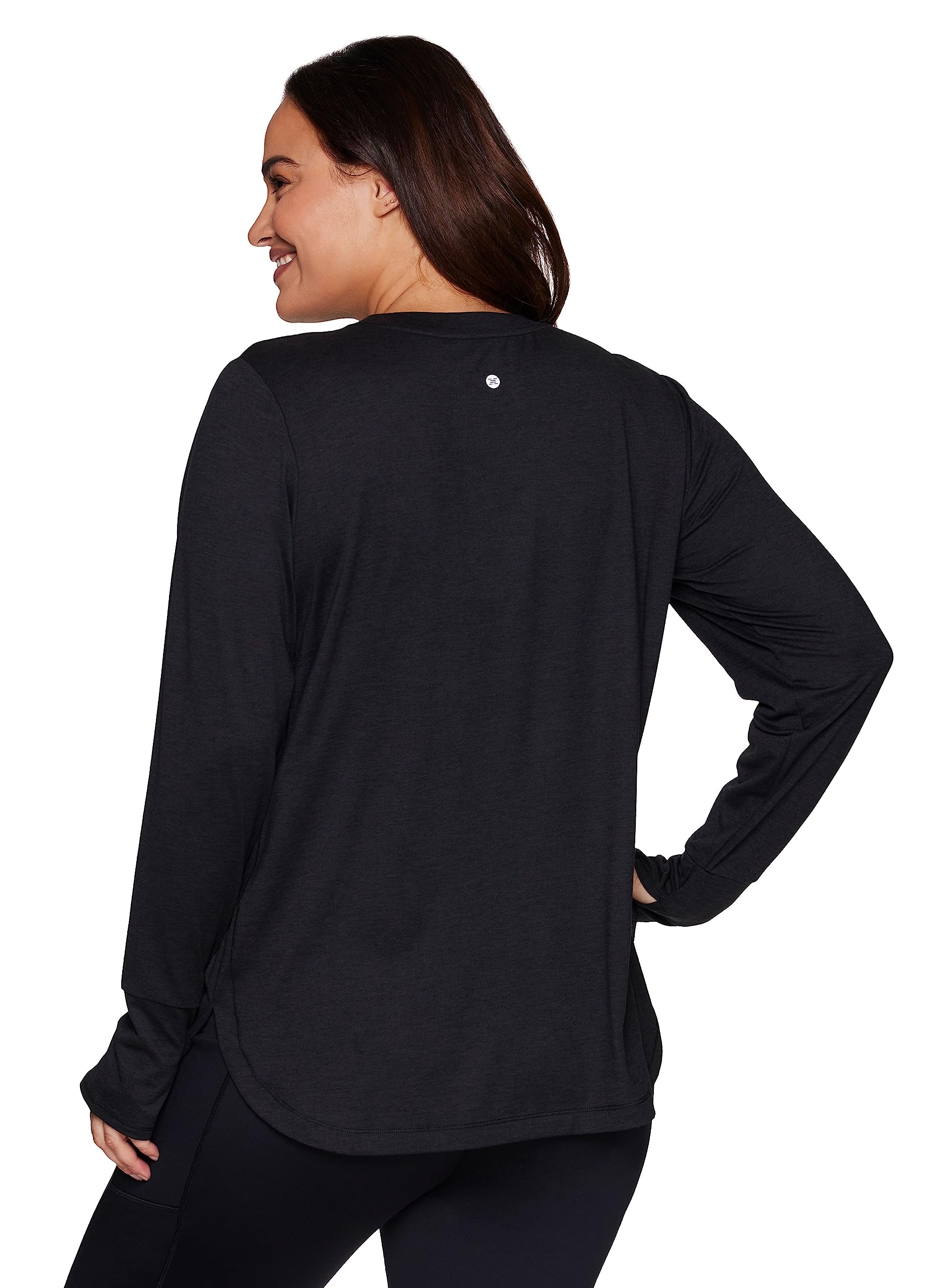 RBX Active Women's Plus Size Workout Top with Thumbholes, Buttery Soft Lightweight Long Sleeve T-Shirt Tunic Relaxed Fit Yoga Top F22 Black-Grey Heather 2X