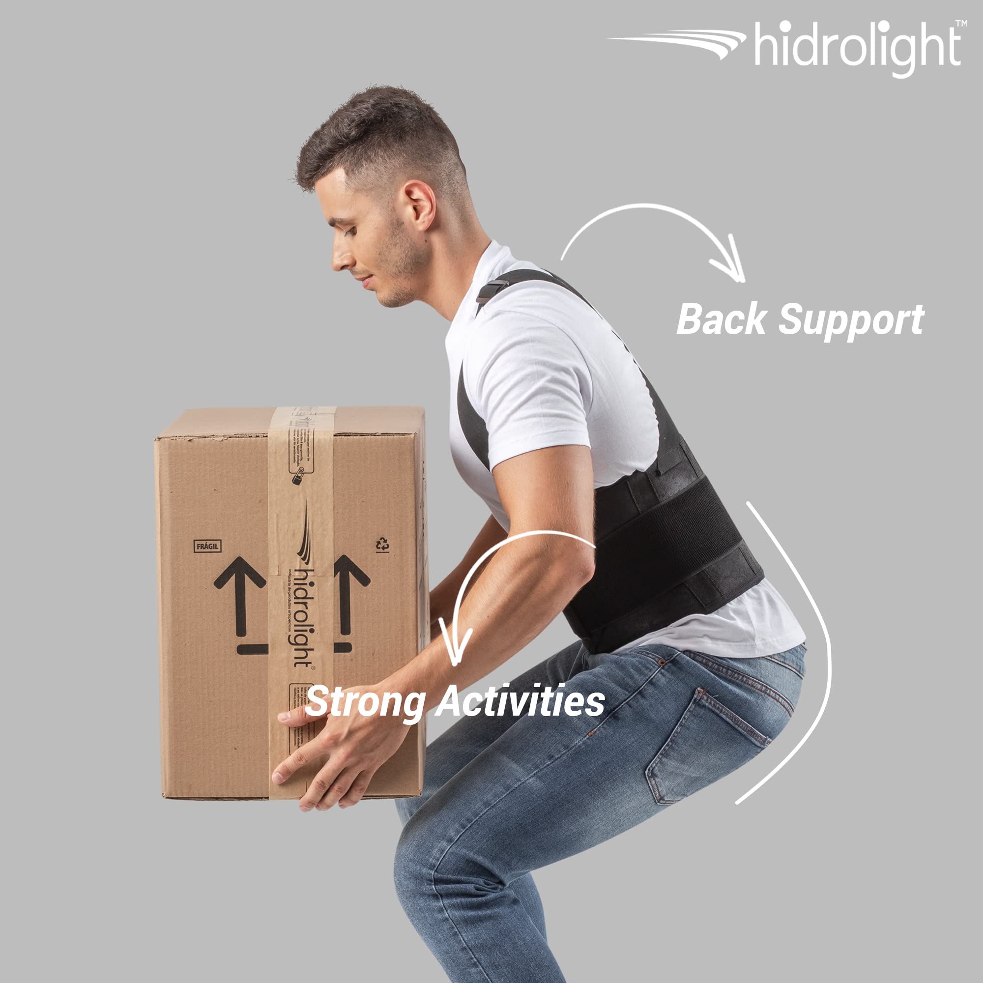 HIDROLIGHT – Back Brace with Suspension - Lower Back Pain Relief Products, Lower Lumbar Support for Heavy Lifting, Back Posture Corrector for Women and Men, Gait Belt - Black, Large