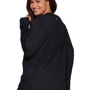 RBX Active Women's Plus Size Workout Top with Thumbholes, Buttery Soft Lightweight Long Sleeve T-Shirt Tunic Relaxed Fit Yoga Top F22 Black-Grey Heather 2X