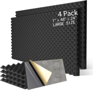 foucarsi acoustic foam egg crate panel studio foam wall panel 48" x 24" x 1" (4 pack, black)