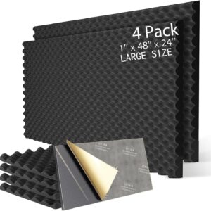 FOUCARSI Acoustic Foam Egg Crate Panel Studio Foam Wall Panel 48" X 24" X 1" (4 PACK, Black)