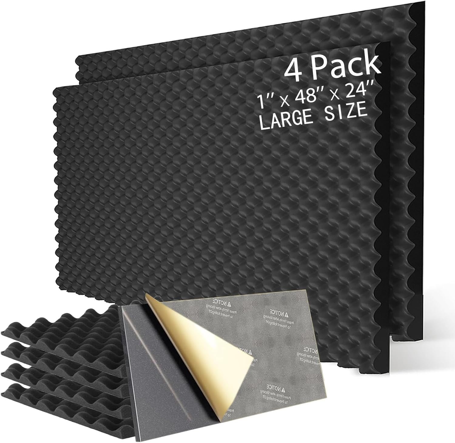 FOUCARSI Acoustic Foam Egg Crate Panel Studio Foam Wall Panel 48" X 24" X 1" (4 PACK, Black)