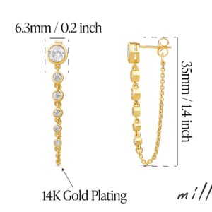 MILLA Dangle Earrings for Women - Cute Designer Earrings for Women Trendy Gold Chain Earrings & Sterling Silver Dangly Earrings (Round CZ / 14K Gold Plated)