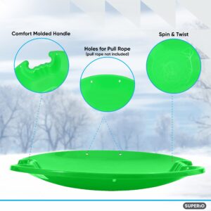 Superio Round Snow Saucer Sled, Green Spiral 26" Avalanche Circle Plastic Sledding Disc, Winter Snow Fun for Kids and Adults