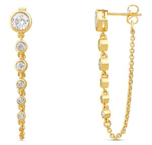 milla dangle earrings for women - cute designer earrings for women trendy gold chain earrings & sterling silver dangly earrings (round cz / 14k gold plated)