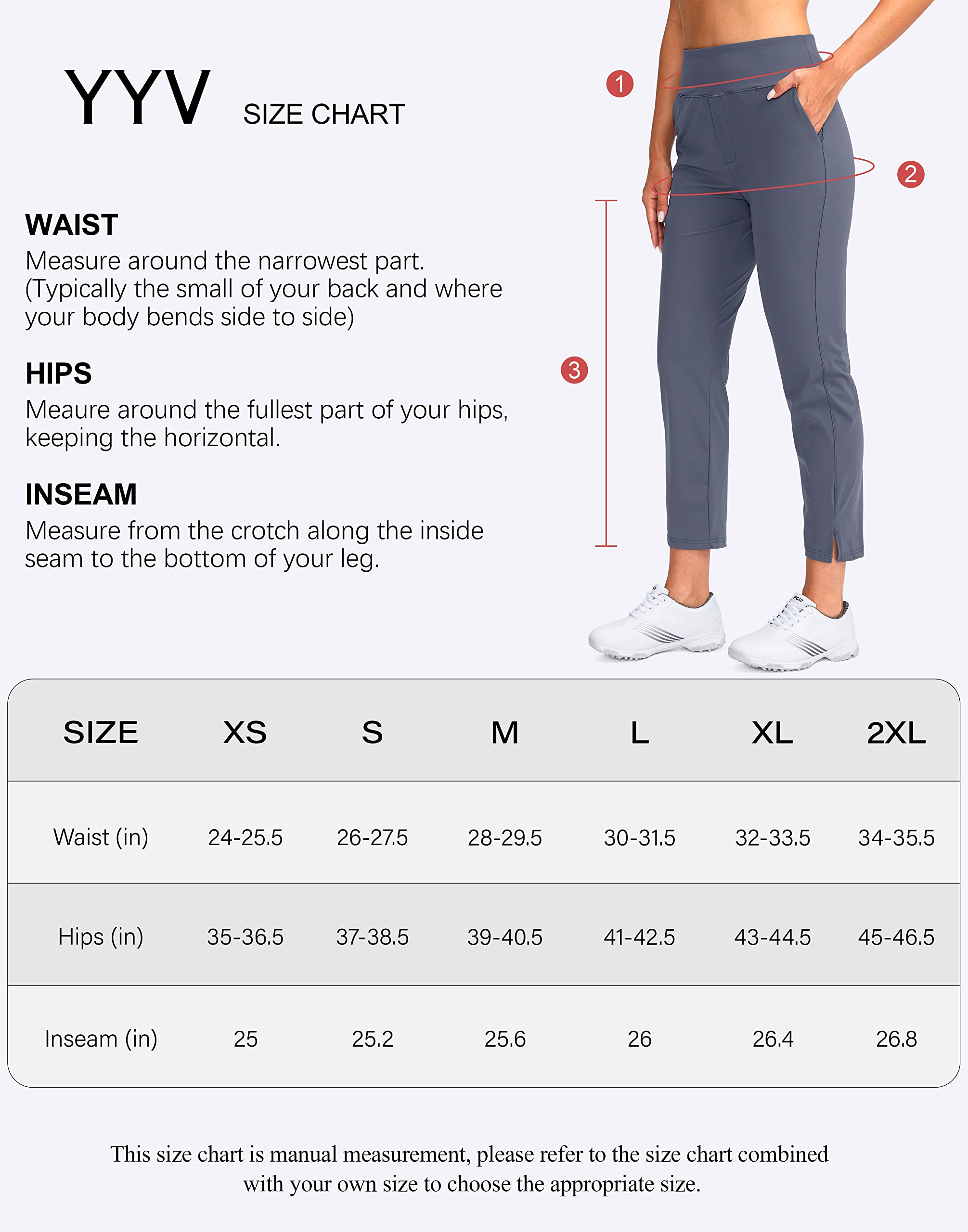 YYV Women's Golf Pants Stretch Work Ankle Pants High Waist Dress Pants with Pockets for Yoga Business Travel Casual(Dusty Blue X-Large)