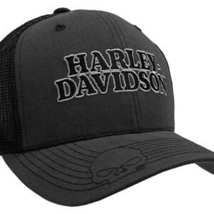 Harley-Davidson Men's Embroidered Skull & H-D Text Mesh Trucker Cap Black