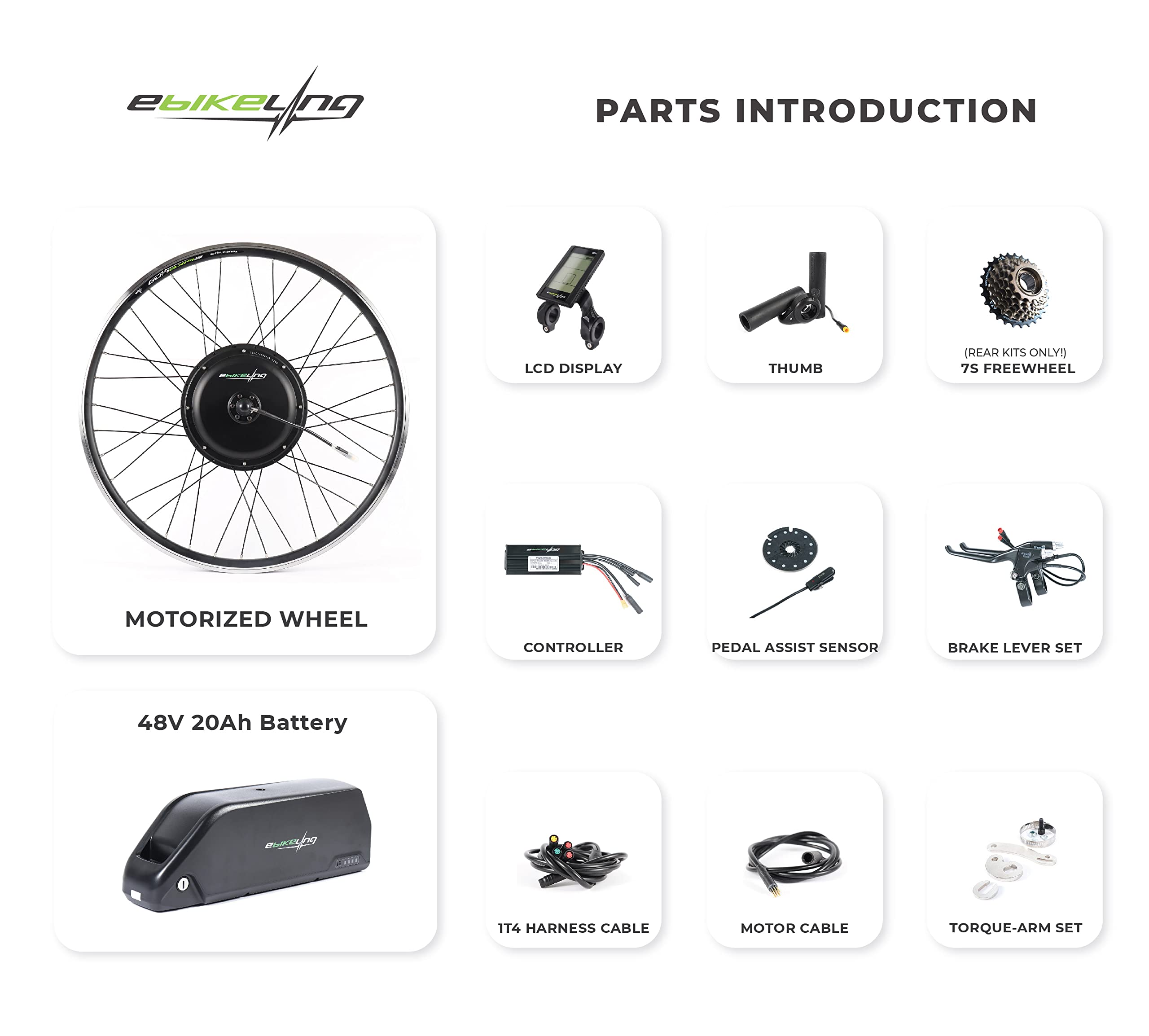 EBIKELING Waterproof Ebike Conversion Kit with Battery 26" Fat Tire Direct Drive Front or Rear Wheel Electric Bike Conversion Kit Ebike Battery & Charger Included 1500W 1200W Electric Bike for Adults