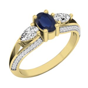 dazzlingrock collection 18k 6x4 mm blue sapphire, pear white sapphire & round diamond 3 stone ring, yellow gold, size 9.5