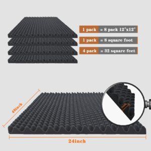 FOUCARSI Acoustic Foam Egg Crate Panel Studio Foam Wall Panel 48" X 24" X 1" (4 PACK, Black)