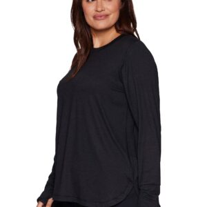 RBX Active Women's Plus Size Workout Top with Thumbholes, Buttery Soft Lightweight Long Sleeve T-Shirt Tunic Relaxed Fit Yoga Top F22 Black-Grey Heather 2X