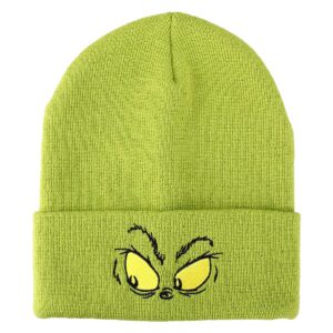 bioworld grinch face green embroidered cuffed knitted beanie for christmas