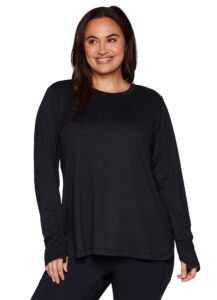 rbx active women's plus size workout top with thumbholes, buttery soft lightweight long sleeve t-shirt tunic relaxed fit yoga top f22 black-grey heather 2x