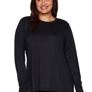 RBX Active Women's Plus Size Workout Top with Thumbholes, Buttery Soft Lightweight Long Sleeve T-Shirt Tunic Relaxed Fit Yoga Top F22 Black-Grey Heather 2X