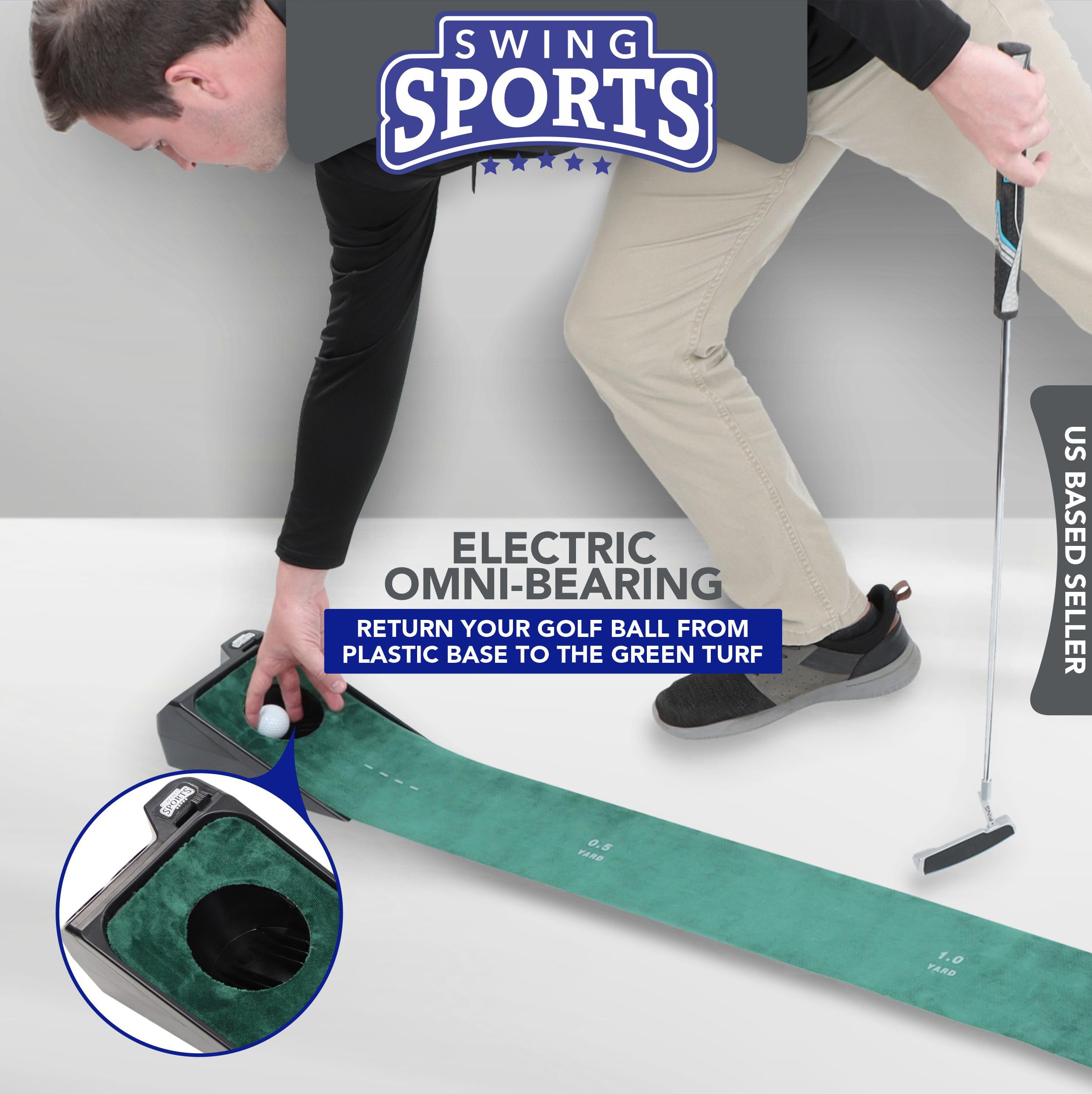 Swing Sports Adjustable Putting Green - Quiet Auto Ball Return Electric Putting Green Indoor Practice Putt Training Aid