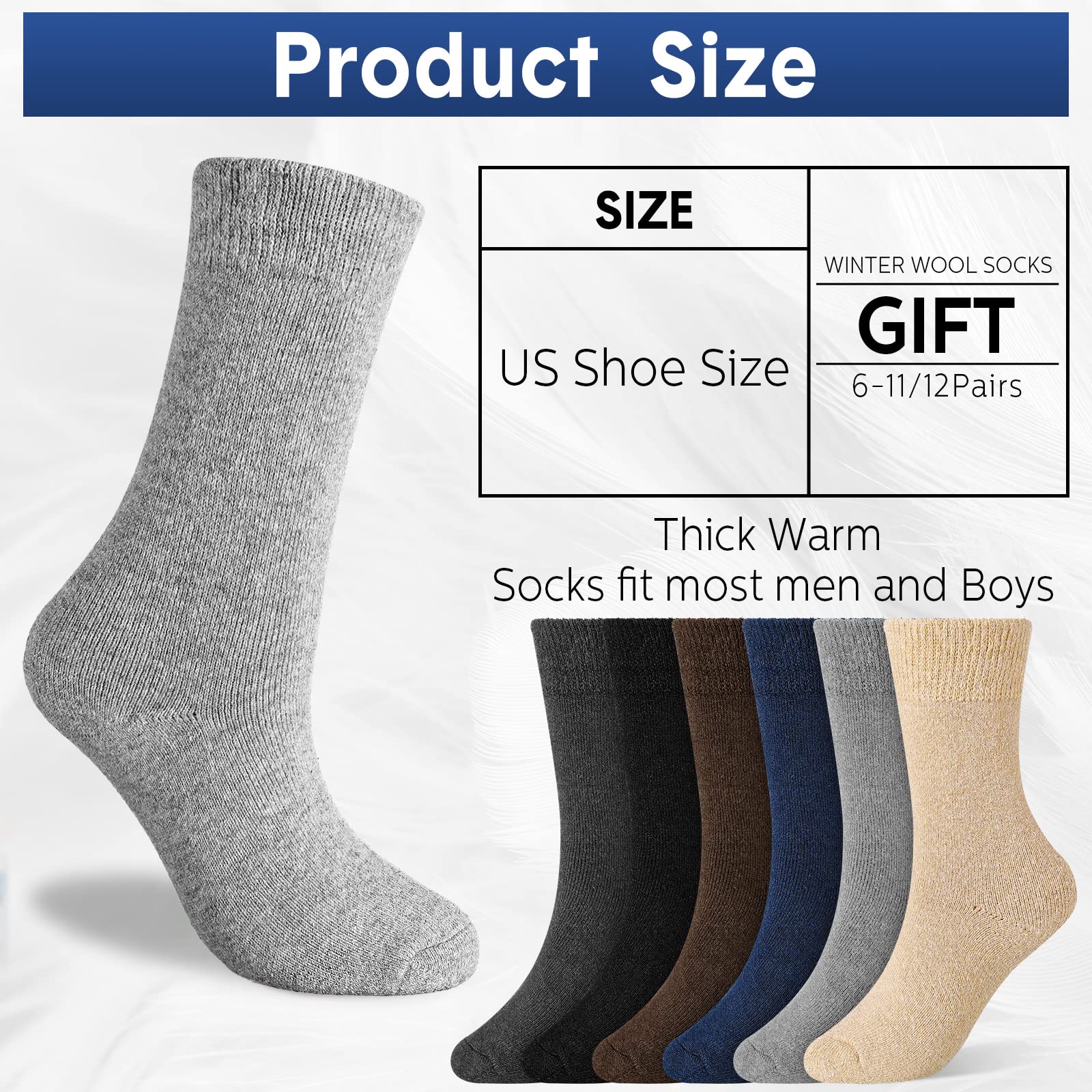 Kenning Pairs Men Heavy Thick Wool Socks Soft Warm Winter Socks Heavy Boot Thermal Socks for Men Cozy Winter Crew Socks for Cold Weather Hiking One Size