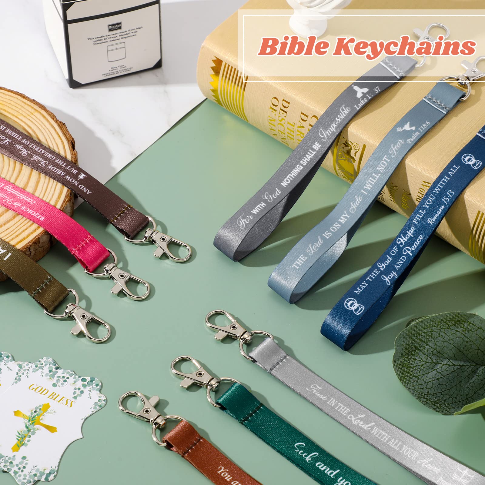 45 Pieces Christian Keychains Bulk Inspirational Bible Verse Key Chains Polyester Scripture Keyrings Religious Party Gifts (Dark, Classic)