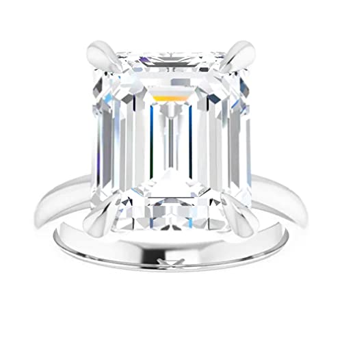 10K Solid White Gold Handmade Engagement Rings, 5 CT Emerald Cut Moissanite Diamond Solitaire Wedding/Bridal Rings for Women/Her, Minimalist Anniversary Ring Gifts (4)