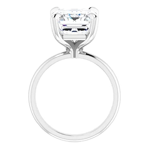 10K Solid White Gold Handmade Engagement Rings, 5 CT Emerald Cut Moissanite Diamond Solitaire Wedding/Bridal Rings for Women/Her, Minimalist Anniversary Ring Gifts (4)