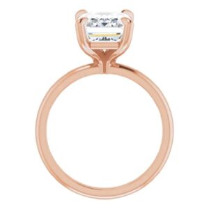 10K Solid Rose Gold Handmade Engagement Rings, 4 CT Emerald Cut Moissanite Diamond Solitaire Wedding/Bridal Rings for Women/Her, Minimalist Anniversary Ring Gifts (4.5)