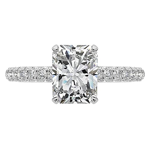 Kiara Gems 1.60 CT Radiant Moissanite Engagement Ring Wedding Bridal Ring Set Solitaire Accent 4-Prong-Setting 10K 14K 18K Solid Gold Sterling Silver Anniversary Promise Ring Gift for Her (11.5)