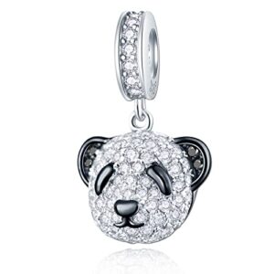 Panda Charm Sterling Silver Panda Bear Charm Pendant with Cubic Zirconia for Pandora Style Bracelets Necklaces